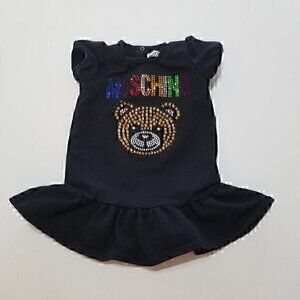 Like New Moschino Baby Short Sleeve Black Cotton Blend Dress with Teddy Bear